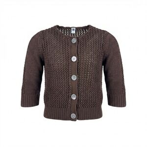 Vintage Gap Open Knit Button Up Crochet Brown Cardigan Sweater Womens M Y2K